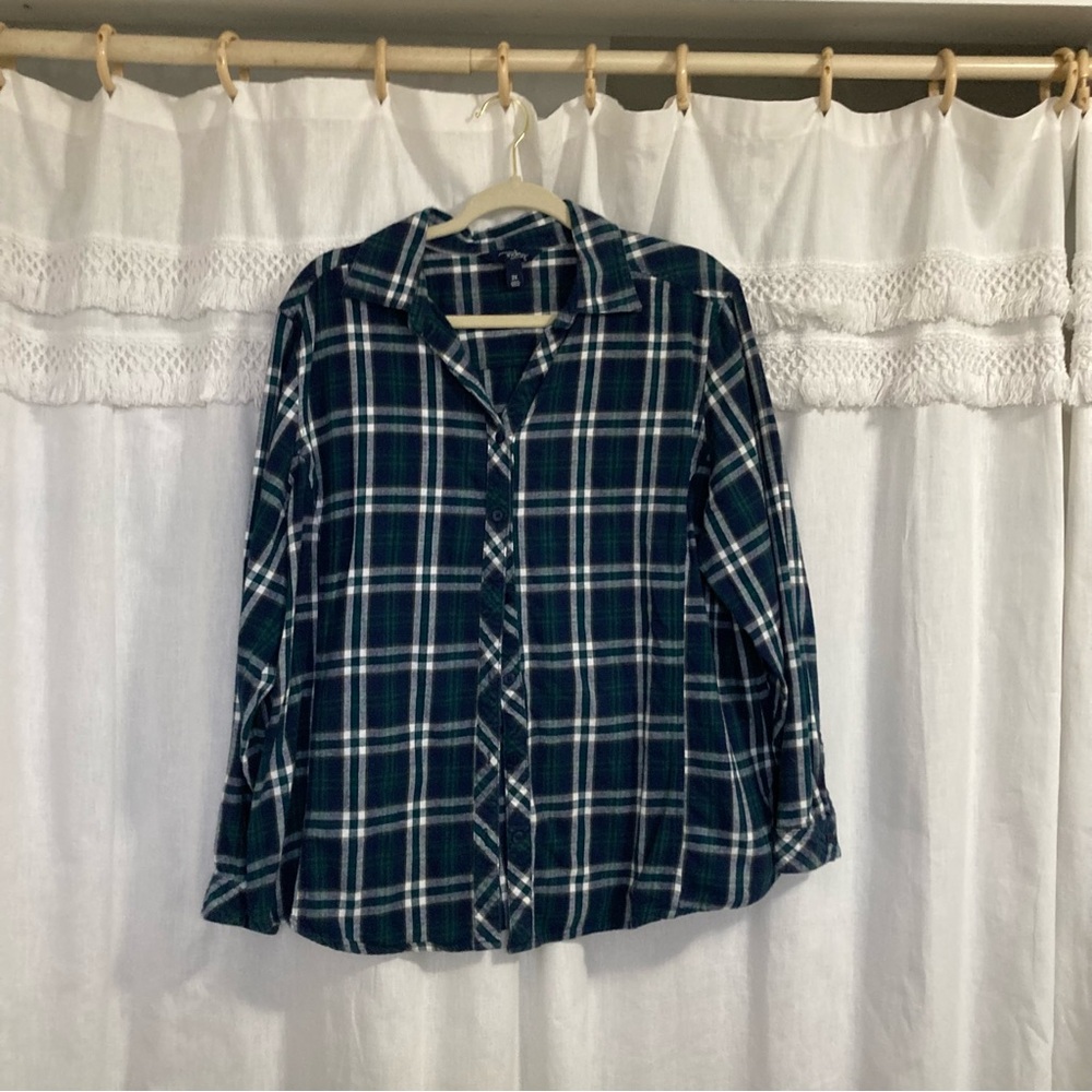 Great Northwest Indigo green blue white plaid flannel button-down shirt size 2X